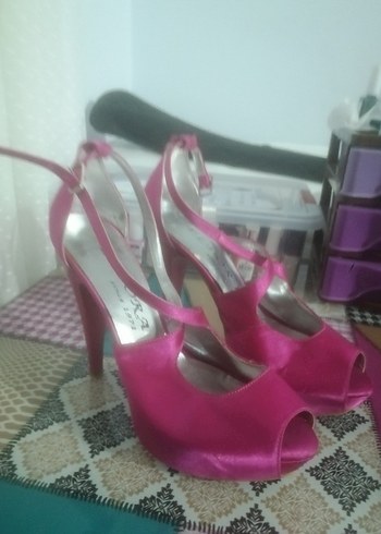 Pembe Parlak Yüksek Topuklu Kadın Abiye Ayakkabı - Görsel 7