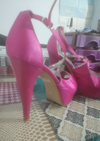 Pembe Parlak Yüksek Topuklu Kadın Abiye Ayakkabı - Görsel 2