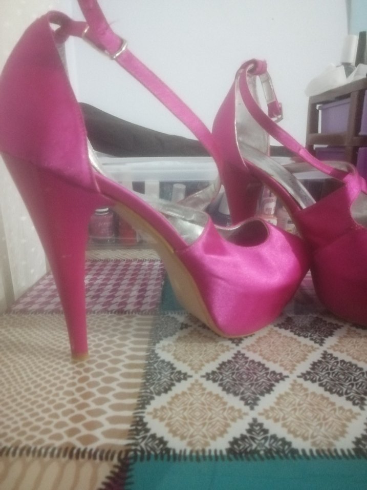 Pembe Parlak Yüksek Topuklu Kadın Abiye Ayakkabı - Görsel 5