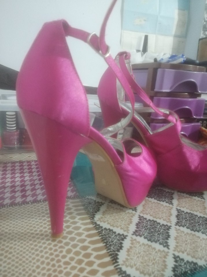 Pembe Parlak Yüksek Topuklu Kadın Abiye Ayakkabı - Görsel 2