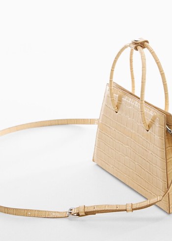 Bej Deri Yılan Desenli Kadın Çanta - Görsel 3