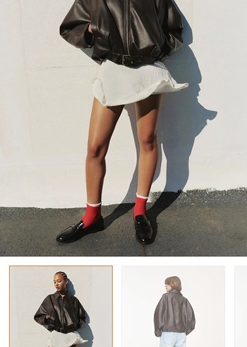 Kemer Detaylı Kahverengi Deri Ceket - Görsel 2