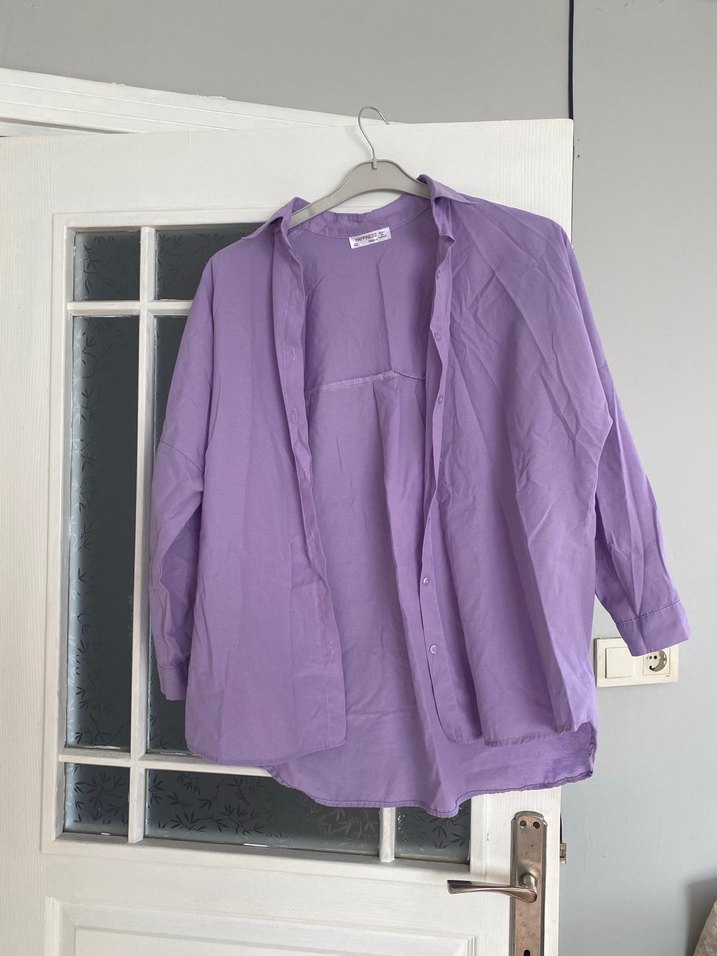 Kadın Mor Keten Gömlek - Görsel 2