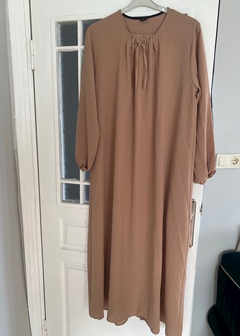 Bej Uzun Kollu Salaş Keten Elbise - Görsel 2