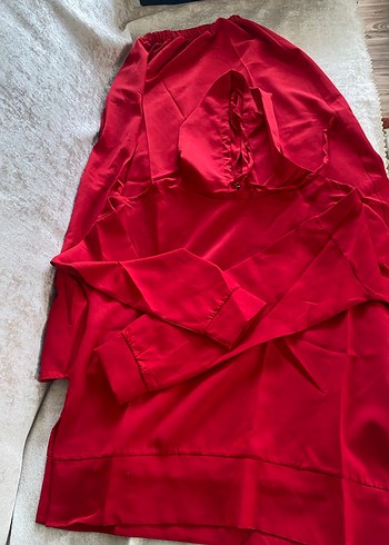 Kırmızı tesettür etekli takım - Görsel 3