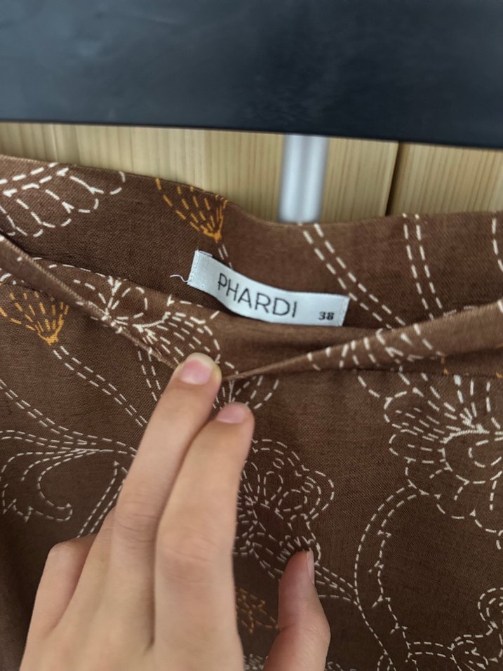 Drapeli Kahverengi Uzun Etek - Görsel 4