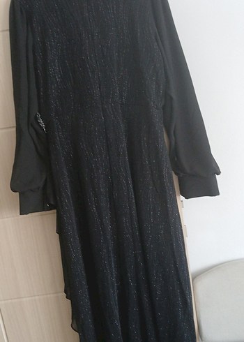 Uzun Siyah Drape Detaylı Gotik Kadın Elbise - Görsel 5