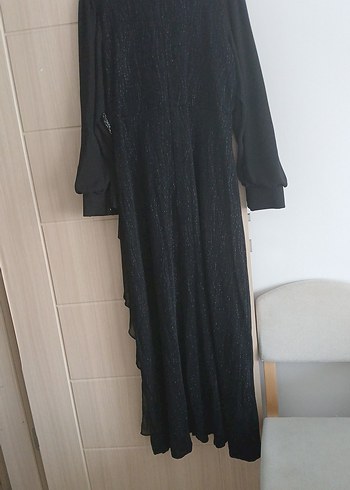 Uzun Siyah Drape Detaylı Gotik Kadın Elbise - Görsel 6