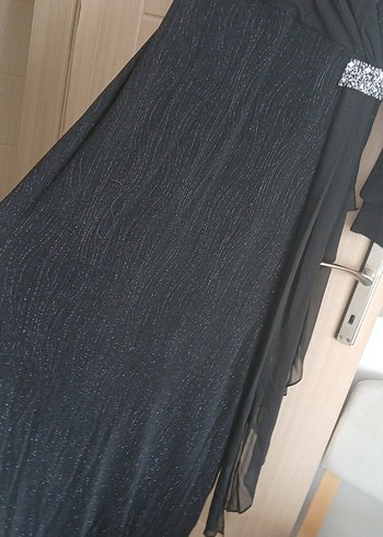 Uzun Siyah Drape Detaylı Gotik Kadın Elbise - Görsel 7