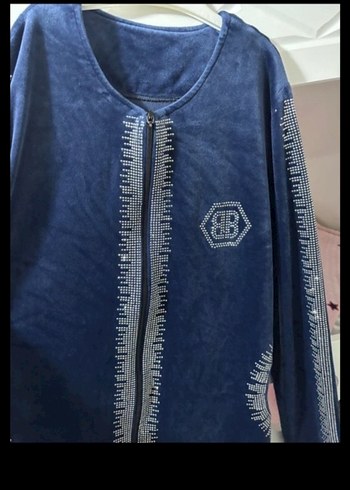 Lacivert Kadın Pilili Uzun Kadife takım - Görsel 3