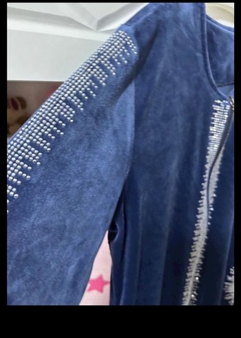 Lacivert Kadın Pilili Uzun Kadife takım - Görsel 4