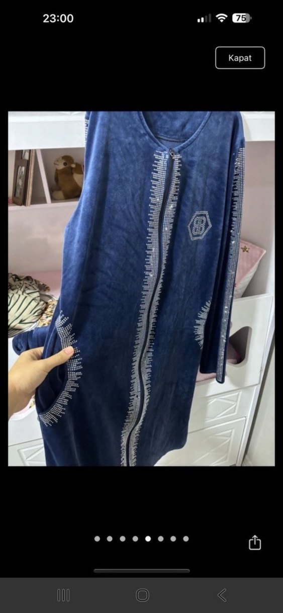 Lacivert Kadın Pilili Uzun Kadife takım - Görsel 2