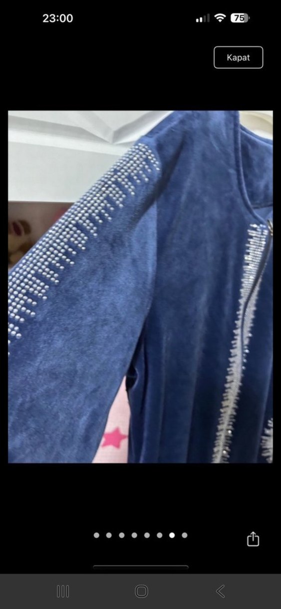 Lacivert Kadın Pilili Uzun Kadife takım - Görsel 4