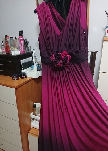 Uzun Mor Straplez Gotik Abiye Elbise - Görsel 3