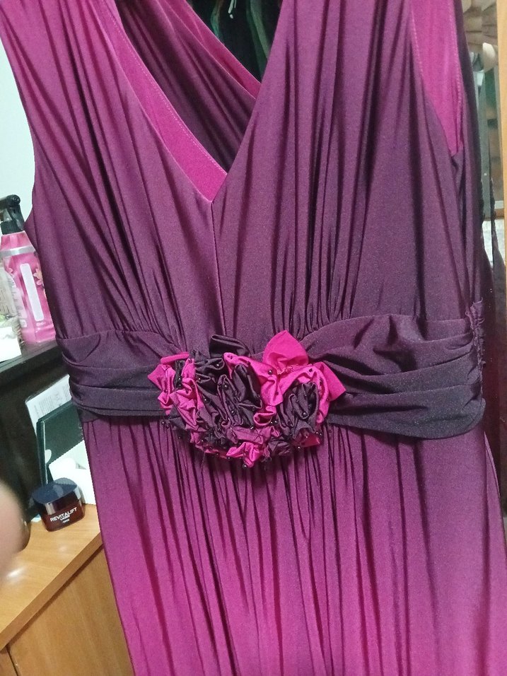 Uzun Mor Straplez Gotik Abiye Elbise - Görsel 5