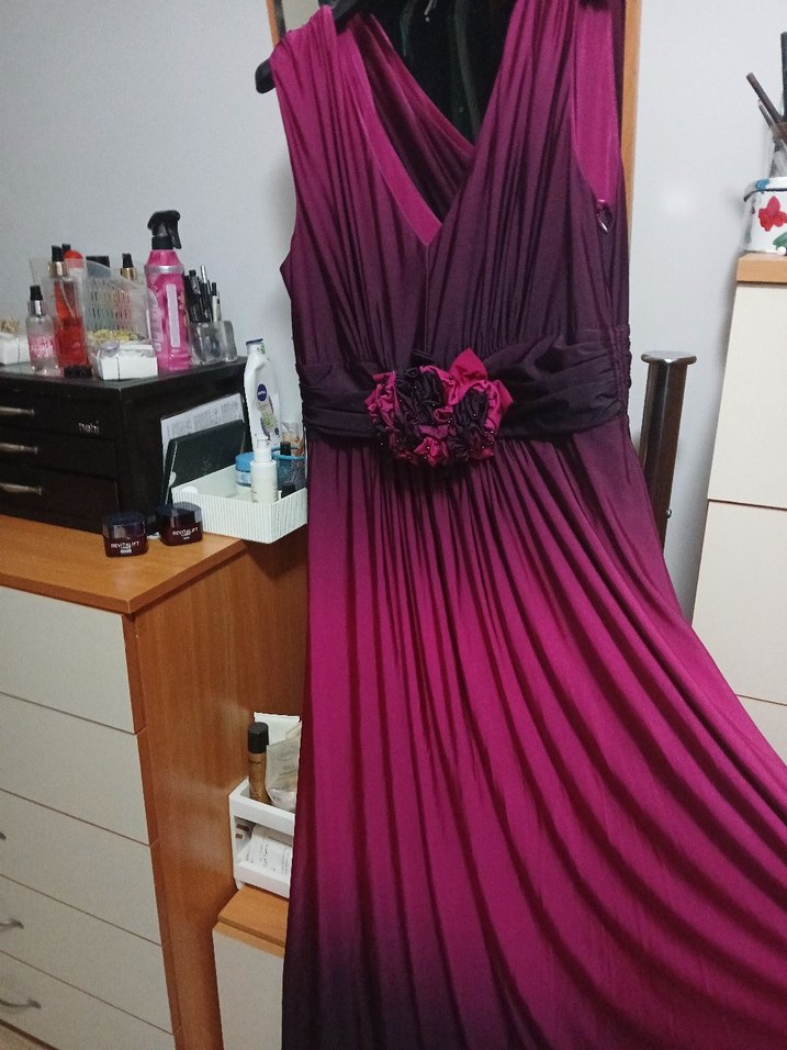 Uzun Mor Straplez Gotik Abiye Elbise - Görsel 3