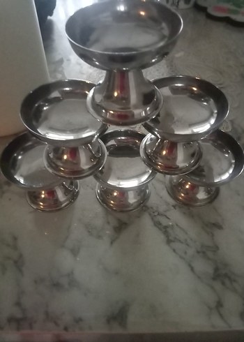 Paslanmaz Çelik Ayaklı 3'lü Dondurma Kasesi 10cm - Görsel 2