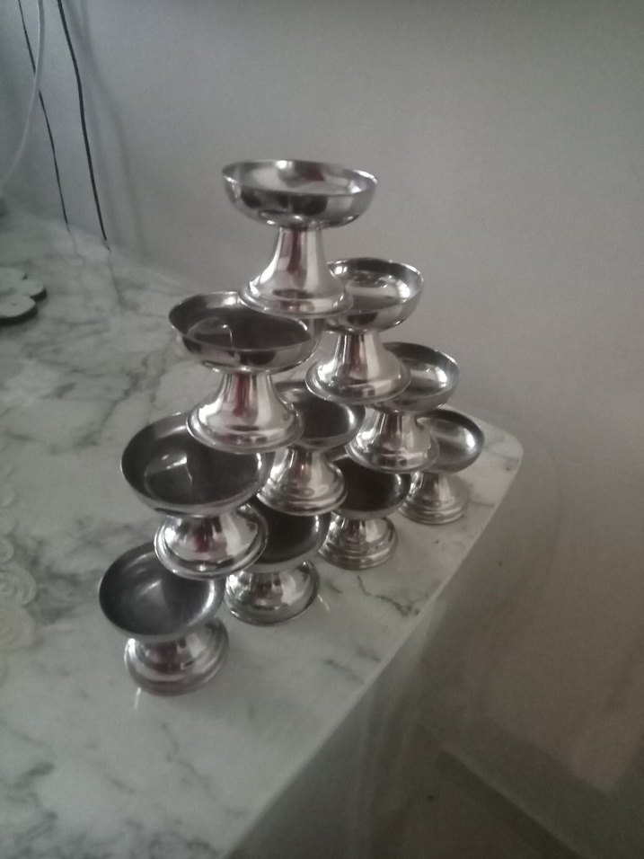 Paslanmaz Çelik Ayaklı 3'lü Dondurma Kasesi 10cm - Görsel 3