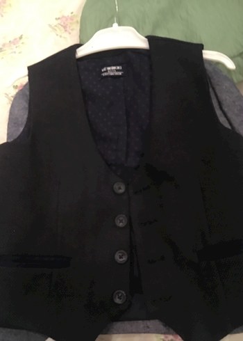 Gri Klasik yün ceket ve lacivert yelek - Görsel 5