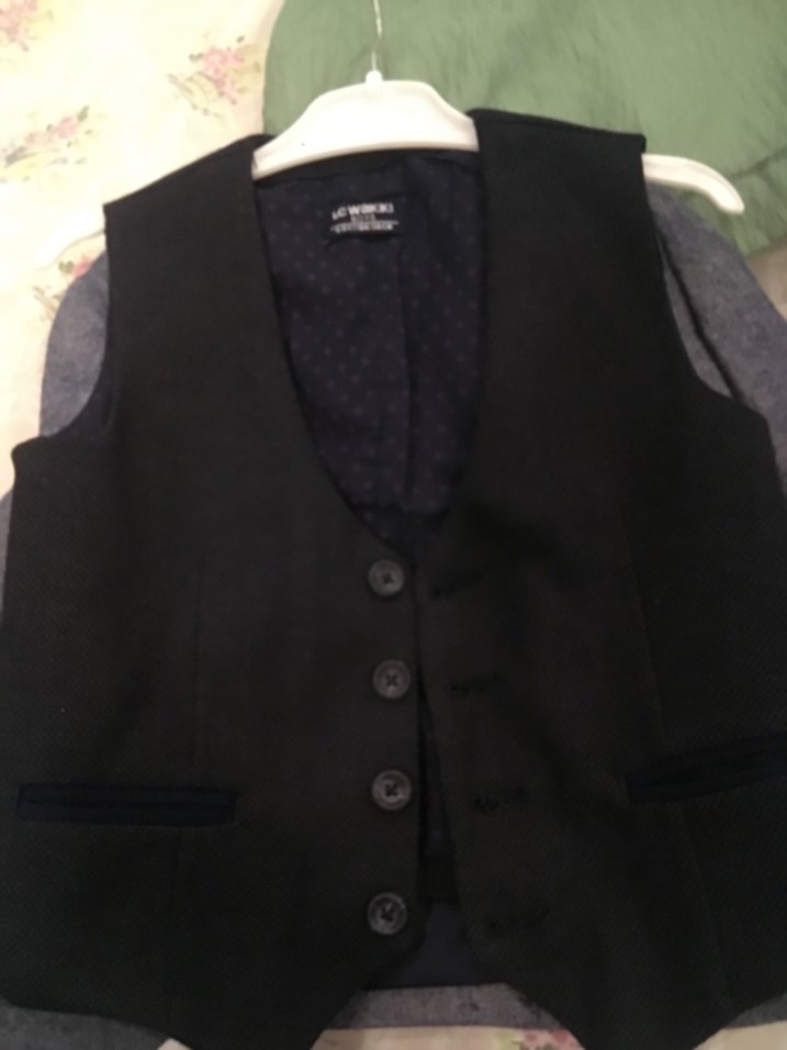 Gri Klasik yün ceket ve lacivert yelek - Görsel 5