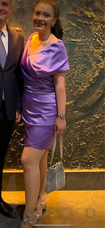 Lila mini saten abiye - Görsel 2