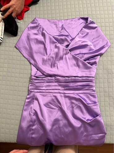 Lila mini saten abiye - Görsel 4
