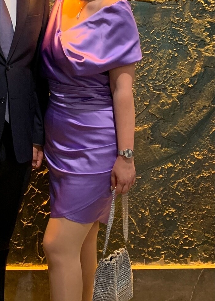 Lila mini saten abiye - Görsel 2