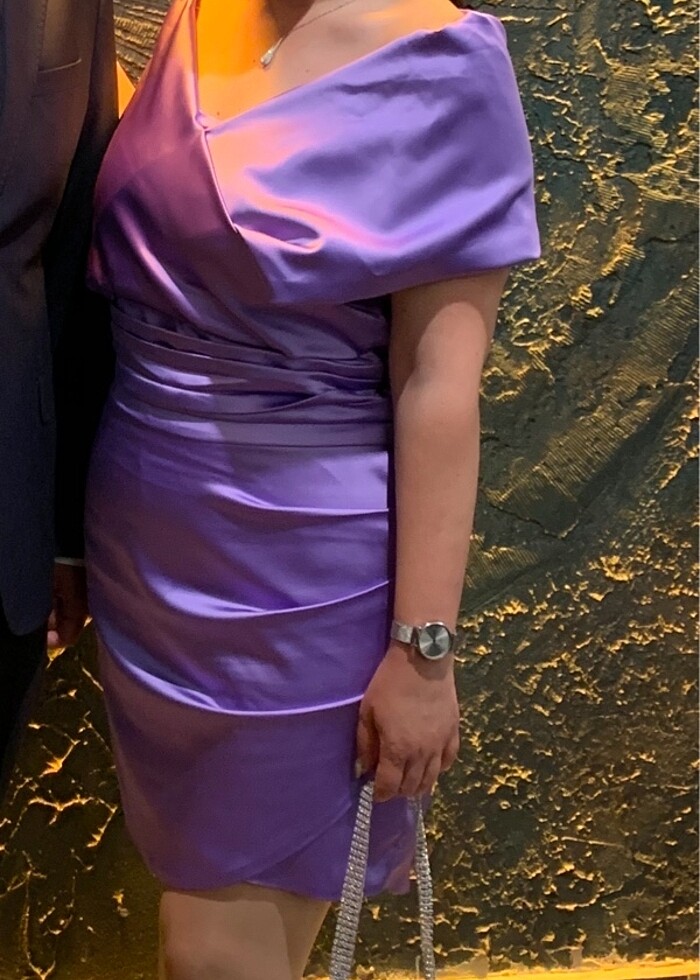 Lila mini saten abiye - Görsel 3