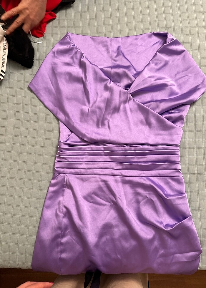 Lila mini saten abiye - Görsel 4