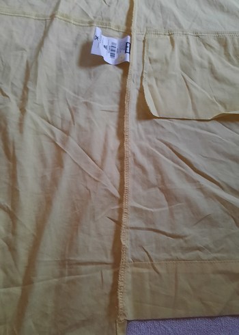 Sarı Kısa Kollu Keten   Gömlek  Elbise - Görsel 6