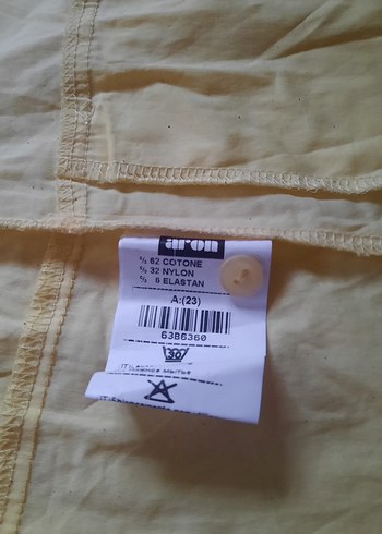 Sarı Kısa Kollu Keten   Gömlek  Elbise - Görsel 5