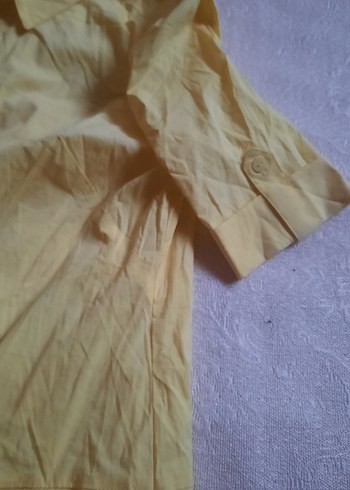 Sarı Kısa Kollu Keten   Gömlek  Elbise - Görsel 10