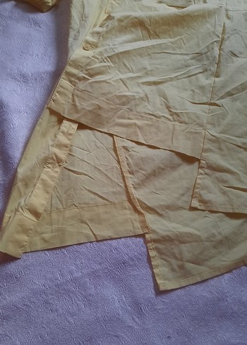 Sarı Kısa Kollu Keten   Gömlek  Elbise - Görsel 8