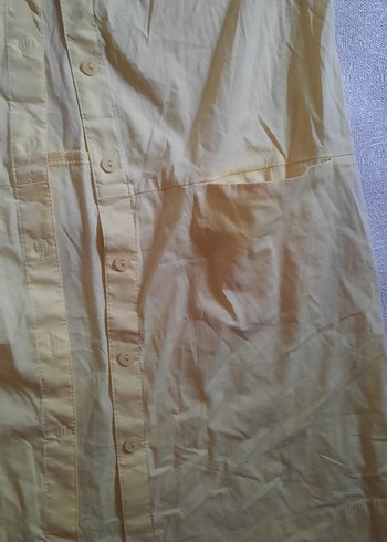 Sarı Kısa Kollu Keten   Gömlek  Elbise - Görsel 2