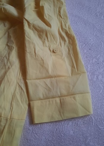 Sarı Kısa Kollu Keten   Gömlek  Elbise - Görsel 11