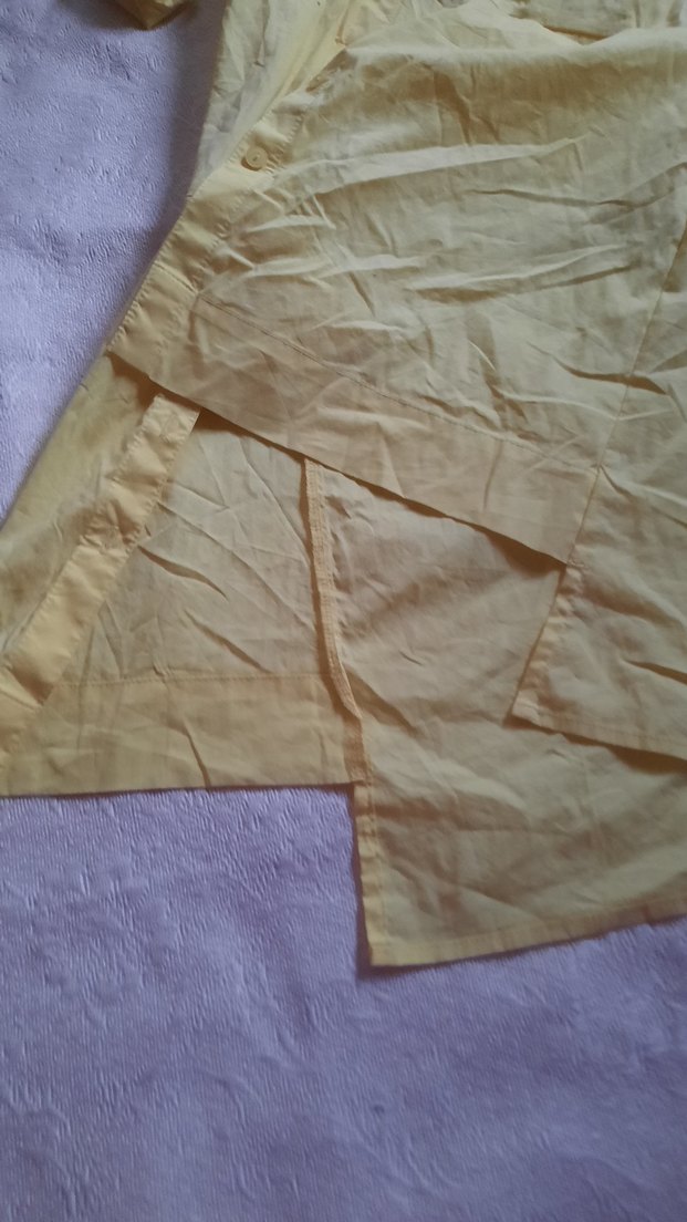 Sarı Kısa Kollu Keten   Gömlek  Elbise - Görsel 4