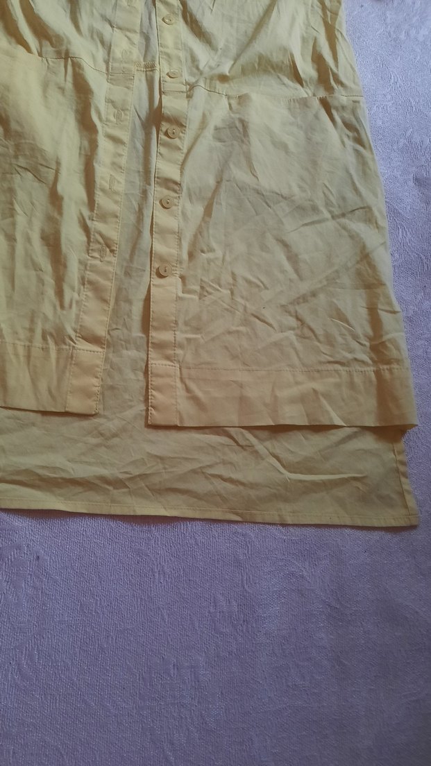 Sarı Kısa Kollu Keten   Gömlek  Elbise - Görsel 3