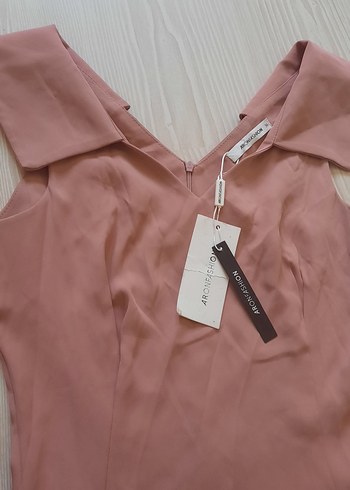 Pudra Rengi Midi V Yaka Kolsuz Elbise - Görsel 3