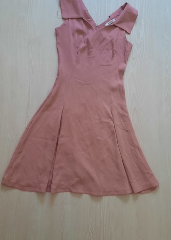 Pudra Rengi Midi V Yaka Kolsuz Elbise - Görsel 2