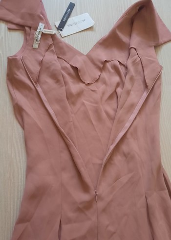 Pudra Rengi Midi V Yaka Kolsuz Elbise - Görsel 6