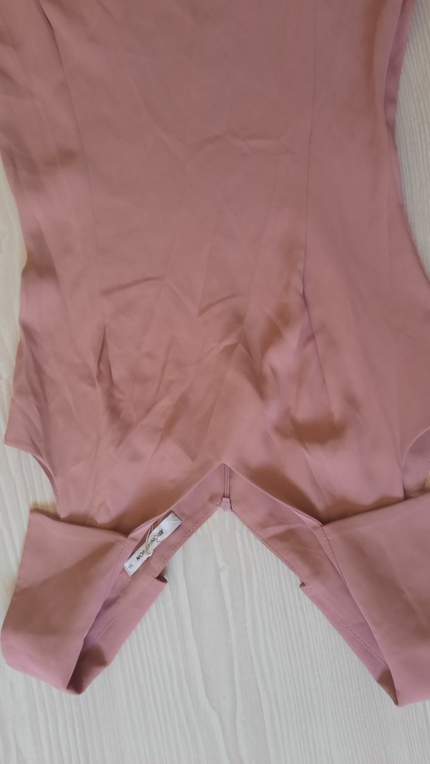 Pudra Rengi Midi V Yaka Kolsuz Elbise - Görsel 5