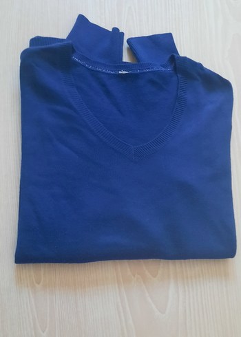 Kadın Mavi Yün V Yaka Kazak - Görsel 8