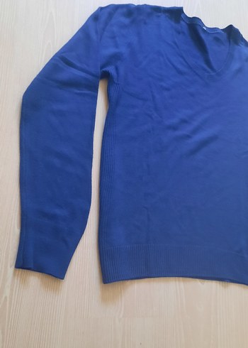 Kadın Mavi Yün V Yaka Kazak - Görsel 5