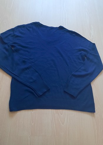 Kadın Mavi Yün V Yaka Kazak - Görsel 2