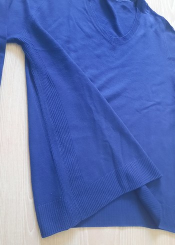 Kadın Mavi Yün V Yaka Kazak - Görsel 4