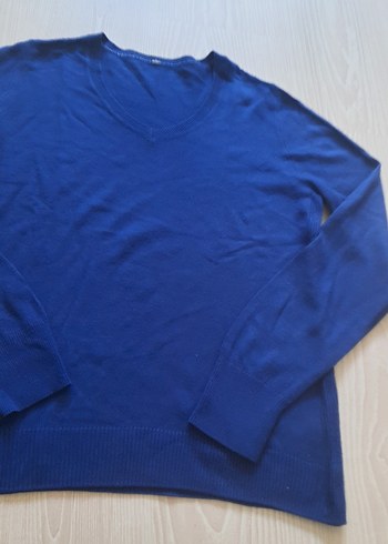 Kadın Mavi Yün V Yaka Kazak - Görsel 3