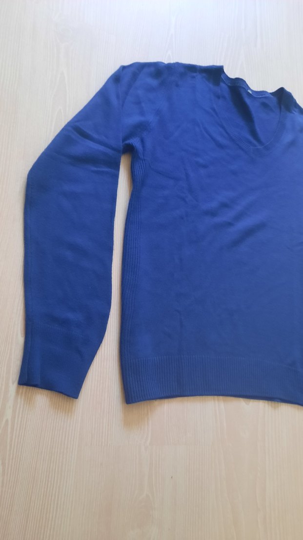 Kadın Mavi Yün V Yaka Kazak - Görsel 5