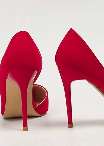 Kırmızı Süet Stiletto Topuklu Kadın Ayakkabı - Görsel 6