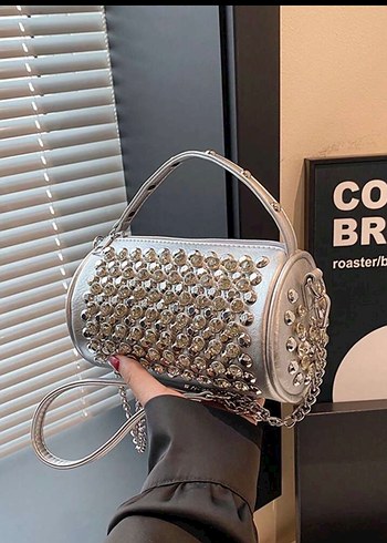 Bej Parlak İşlemeli Deri Kadın Çanta - Görsel 8