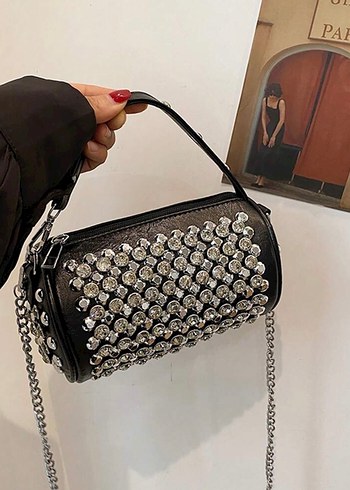 Bej Parlak İşlemeli Deri Kadın Çanta - Görsel 7